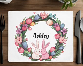 Mantel individual de Pascua personalizado / Tapete de conejito de Pascua personalizado para niños / Bonita decoración para fiesta de Pascua / Decoración para cena de Pascua / Mantel individual floral personalizado