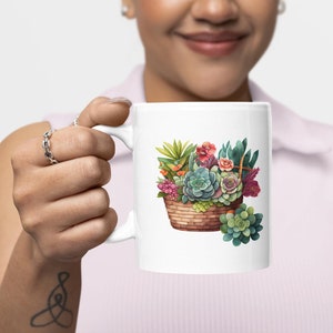 Succulent Mug for Succulent Lover | Cute Succulent Coffee Mug Gift | Plant Lover Botanical Mug | Greenery Themed Mug | Succulent Tea Cup