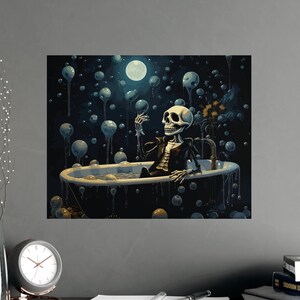Poster mat de squelette dans la baignoire | affiche de squelette de toilettes | Décoration murale sympa pour salle de bain | Décoration de toilettes