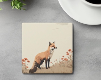 Red Fox Coaster Set | Soapstone Coaster with Woodland Animal | Nature Themed Coaster Decor | Rustic Fox Themed Coaster | Wildlife Coaster