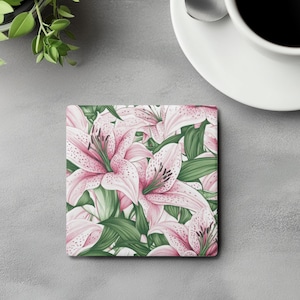 Lily Coaster Set | Soapstone Coaster with Flowers | Floral Coaster | Lily Lover Gift | Lily Decor | Botanical Coasters | Nature Coaster