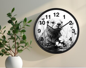 Woodland Otter Wall Clock | Cute Otter Home Decor | Otter Lover Gift | Nature Lover Home Decor Gift | Adorable Animal Clock | Otter Gift