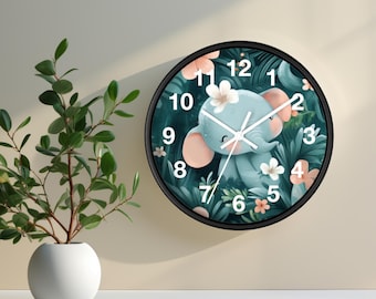 Cute Baby Elephant Clock | Elephant Nursery Decor for Kids Bedroom Clock | Jungle Themed Home Decor | Animal Wall Decor | Baby Room Decor