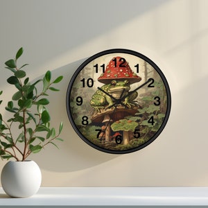 Frog on a Mushroom Wall Clock | Cottage Core Wall Decor | Battery Operated Clock