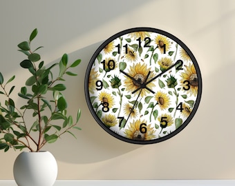 Sonnenblumen Uhr | Wanduhr mit Sonnenblume und Bienen | Geschenk für Sonnenblumenliebhaber | Natur Uhr | Blumen Wand Dekor