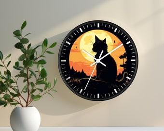 Cat Clock | Cute Cate Wall Clock | Black Cat Decor | Cat Lover Clock | Gift for Cat Lover |  Feline Clock