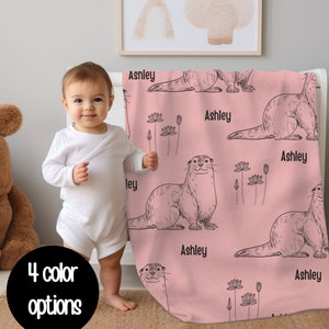 Personalized Cute Otter Blanket | Sea Otter Blanket for Girls and Boys | Custom Blanket | Baby Shower Gift | Personalized Blanket for Kids