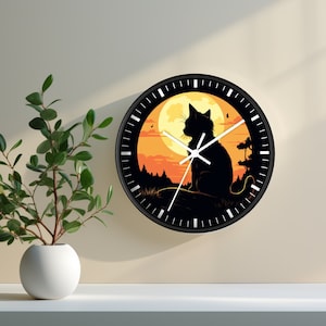 Cat Clock | Cute Cate Wall Clock | Black Cat Decor | Cat Lover Clock | Gift for Cat Lover |  Feline Clock