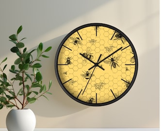 Bee and Honeycomb Wall Clock | Cute Bees Clock | Gift for Bee Lovers | Beehive Clock | Clock Gift for Bee Keeper