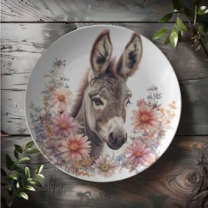 Farmhouse Donkey Plate | Floral Farm Donkey Plate Set | Country Farm Dishes | Western Boho Dinnerware | Cute Farm Animals Plate Gift