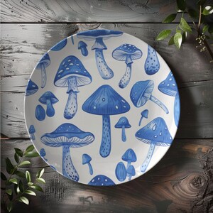 Blue Mushroom Plate | Mushroom Decor | Mushroom Dinnerware | Housewarming Gift for Mushroom Lover | Mushroom Aesthetic Mushroom Core