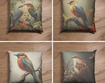 Birds Pillow | Lush Greenery Cushion | Botanical Themed Home Accent | Cute Bird Throw Pillow Gift | Wildlife Decor | Floral Bird Decor