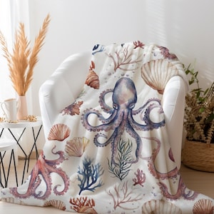 Octopus Blanket | Octopus Throw Blanket | Octopus Baby Blanket | Octopus Lover Gift | Sea Life Ocean Blanket | Beach House Blanket Decor