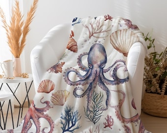 Octopus Blanket | Octopus Throw Blanket | Octopus Baby Blanket | Octopus Lover Gift | Sea Life Ocean Blanket | Beach House Blanket Decor