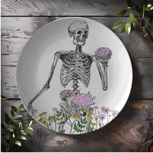 Floral Skeleton Plate Set | Gothic Brain Dinner Plate | Spooky Home Decor | Halloween Lover Home Decor | Halloween Kitchen Decor