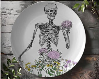 Floral Skeleton Plate Set | Gothic Brain Dinner Plate | Spooky Home Decor | Halloween Lover Home Decor | Halloween Kitchen Decor