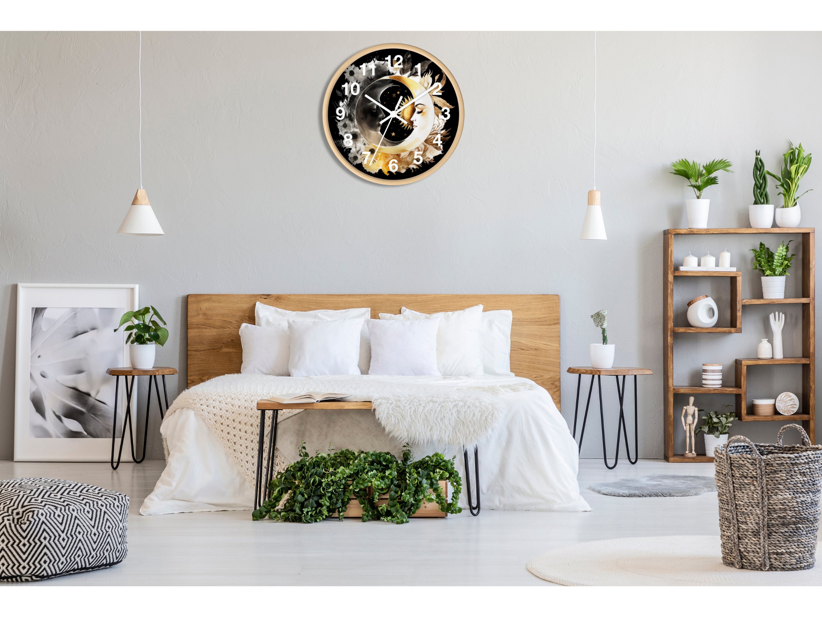 Sun and Moon Wall Clock | Celestial Wall Decor | Moon and Sun Clock ...