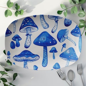 Blue Mushroom Platter | Mushroom Decor | Mushroom Dinnerware | Housewarming Gift for Mushroom Lover | Mushroom Aesthetic Mushroom Core