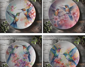 Hummingbird Plate Set | Cute Hummingbirds and Flowers Plate | Hummingbird Lover Home Decor | Hummingbird Dinnerware | Bird Themed Decor Gift