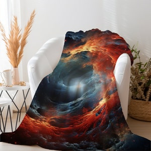 Space Woven Blanket Tapestry | Cosmic Sherpa Blanket | Galaxy Throw Blanket Gift | Gift for Outer Space Lovers | Wormhole Bedding Decor