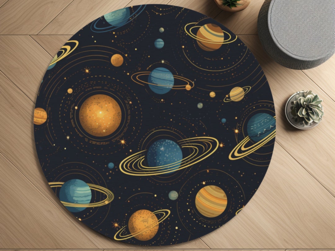 Aplinestars Rug Planets and Stars Chenille Round Rug | Home Decor for Outer Space ...