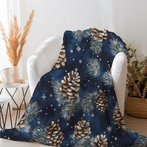 Pinecone Blanket | Blue Winter Themed Blanket | Conifer Throw Blanket | Pinecone Lover Gift | Winter Lover Gift | Christmas Decor