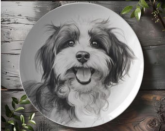 Havanese Dog Plate Set | Cute Havanese Portrait Dinnerware | Cute Puppy Tableware for Dog Lover | Havanese Lover Gift | Havanese Kitchenware