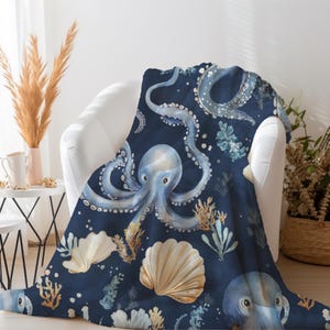Octopus Blanket | Octopus Throw Blanket | Octopus Baby Blanket | Octopus Lover Gift | Sea Life Ocean Blanket | Beach House Blanket Decor