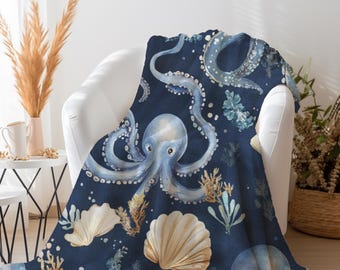 Octopus Blanket | Octopus Throw Blanket | Octopus Baby Blanket | Octopus Lover Gift | Sea Life Ocean Blanket | Beach House Blanket Decor