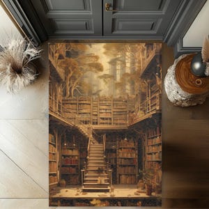 Enchanted Library Area Rug | Magical Library Living Room Rug | Fantasy Reading Room Rug | Book Lover Gift | Vintage Book Rug for Bedroom