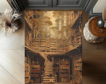Enchanted Library Area Rug | Magical Library Living Room Rug | Fantasy Reading Room Rug | Book Lover Gift | Vintage Book Rug for Bedroom