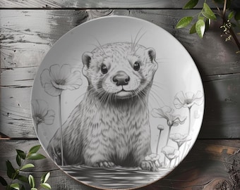 Juego de platos decorativos de nutria / Vajilla con adorables nutrias de río / Platos con animales salvajes / Decoración para el hogar con temática de bosque / Regalo para amantes de la naturaleza