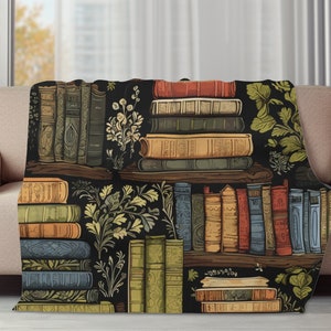 Books and Vines Plush Blanket | Book Lover Gift | Library Couch Throw | Avid Reader Blanket | House Warming Soft Cozy Blanket Gift
