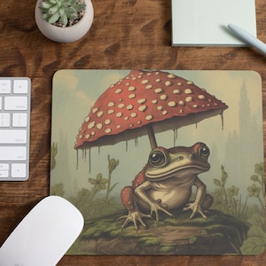 Frosch unter Pilz Mauspad | Nettes Frosch-Liebhaber-Geschenk | Mitarbeiter Geschenk | Ästhetischer Pilz Maus Pad | Hüttenkern Mousepad