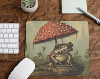 Frog under Mushroom Mouse Pad | Cute Frog Lover Gift | Co-Worker Gift | Aesthetic Mushroom Mouse Pad | Cottage core Mousepad