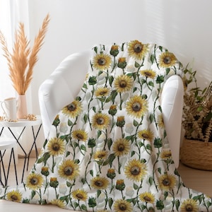 White Sunflower Blanket | Sherpa Blanket for Sunflower Lovers | Nature Blanket | Sunflower Baby Blanket | Sunflower Decor for Her