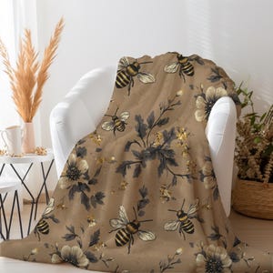 Cute Bee Themed Blanket | Flowers and Bees Blanket | Bee Blanket Gift for Bee Lover | Beekeeper Blanket | Nature Themed Blanket Home Decor
