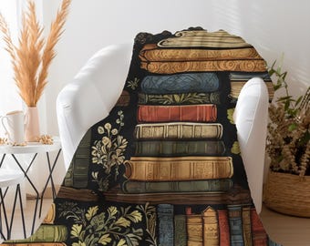 Books and Plants Blanket | Cozy Library Themed Throw Blanket | Book Lover Gift | Cozy Reading Blanket | Literary Decor | Library Couch Throw
