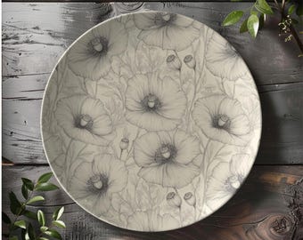 Poppy Flower Plate Set | Botanical Dinnerware | Vintage Themed Floral Table Decor | Flower Lover Dinnerware | Poppy Lover Gift | Floral Gift