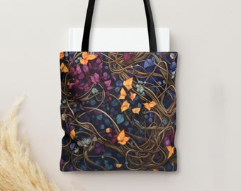 Verschlungene Reben und Blätter Einkaufstasche | Geschenk für Naturliebhaber | Blätter Zubehör | Natur Einkaufstasche | Outdoor-Thema Tasche