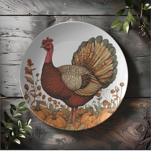 Turkey Plate Set | Harvest Turkey Dinner Plates | Autumn Lover Decor | Turkey and Pumpkin Plate | Thanksgiving Plate Decor | Fall Home Decor