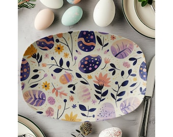 Purple Easter Egg Platter | Botanical Easter Decor for Dinner Party | Easter Serving Platter | Cute Easter Platter