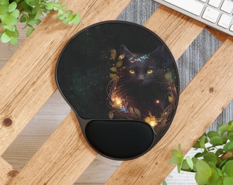 Black Cat Mouse Pad With Wrist Rest | Kitty Mousepad | Cute Car Office Supplies Ergonomic Memory Foam Wrist Support Mousepad