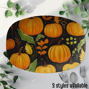 Pumpkin Platter | Pumpkin Dinner Platter | Halloween Themed Dinner Set | Fall Dinnerware | Pumpkin Table Decor | Pumpkin and Leaves Platter