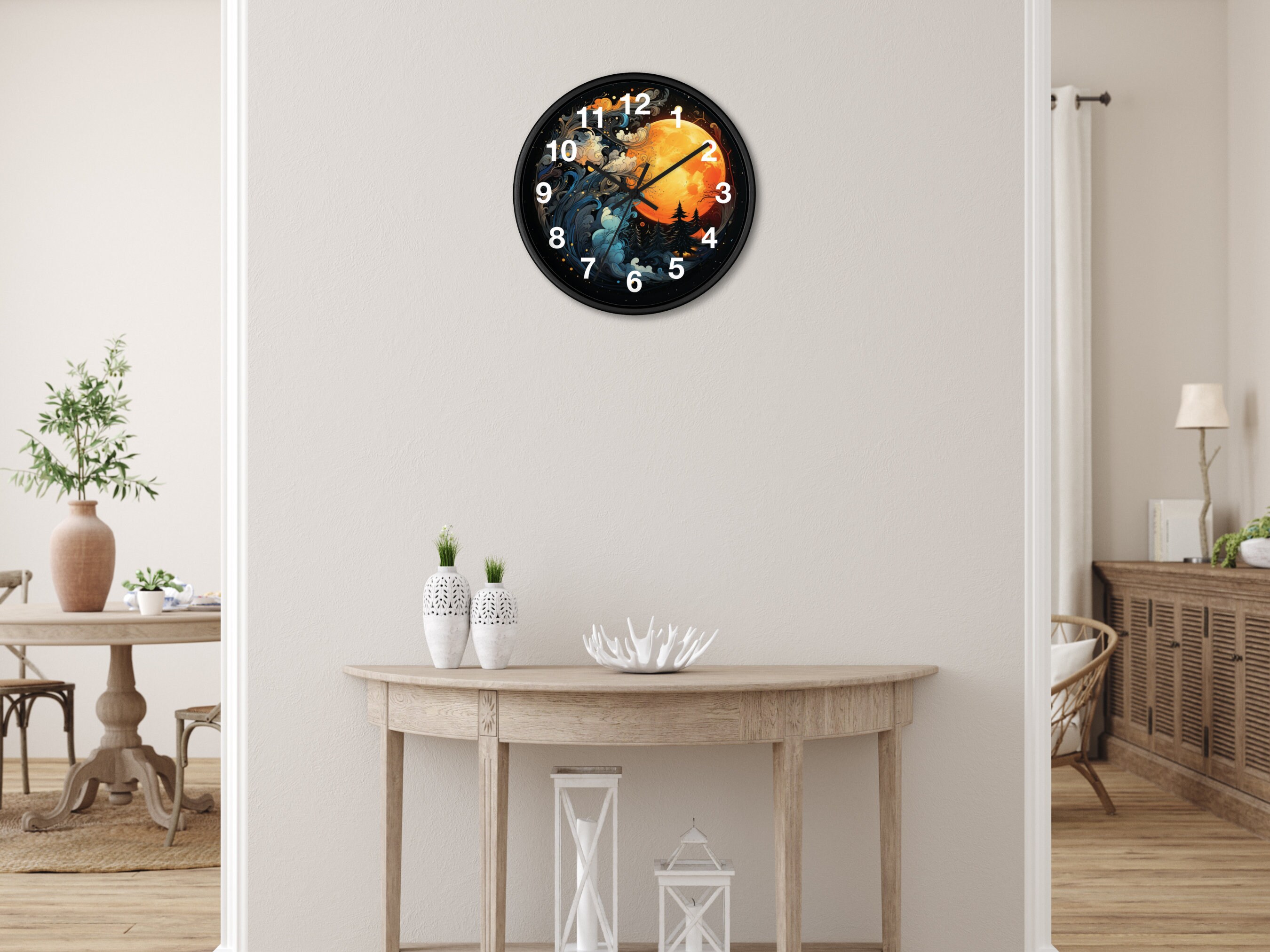 Celestial Nature Wall Clock | Sun and Moon Wall Decor | Battery ...