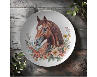 Brown Horse Plate Set | Gift for Horse Lover | Horse Dinnerware | Country Farmhouse Decor | Cute Animal Plate | Year of the Horse Foal Decor