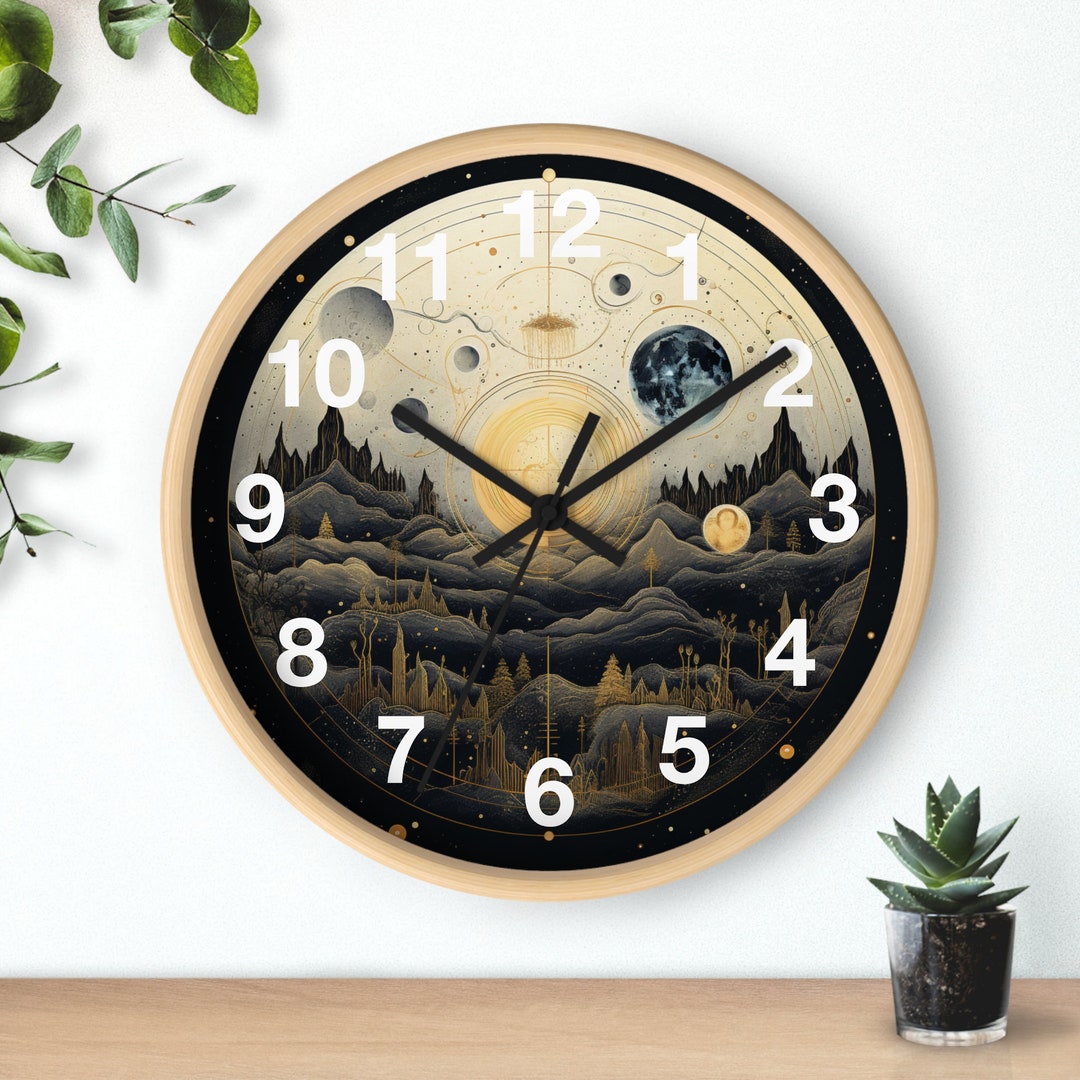 Nature Wall Clock Sun, Moon and Stars Wall Decor Moon Phases Clock