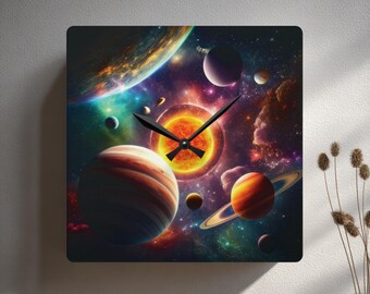 Solar System Acrylic Wall Clock | Outer Space Wall Decor | Planets Clock | Battery Operated Clock