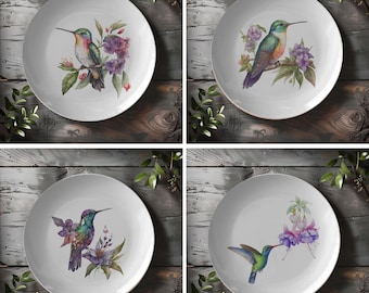 Hummingbird Plate Set | Cute Hummingbird and Flowers Plate | Hummingbird Lover Home Decor | Hummingbird Dinnerware | Bird Themed Decor Gift