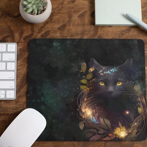 Mauspad Schwarze Katze | Katzen Mauspad | Schwarze Katze Geschenk für Kollegen | Niedliche Katze Bürobedarf | Schreibtisch Maus Pad